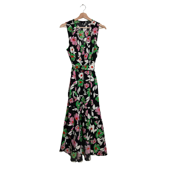 Who What Wear Women’s Floral Wrap Midi Dress Sleeveless V-Neck Ruffle Hem Size M - Picture 1 of 12